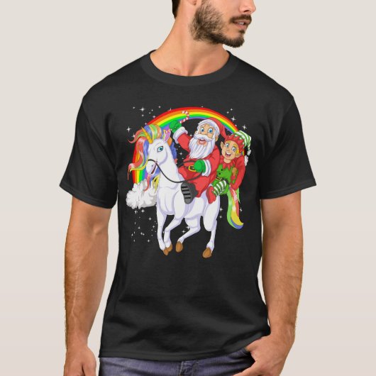 santa and elf riding unicorn tシャツ (正面)