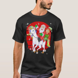 santa and elf riding unicorn tシャツ
