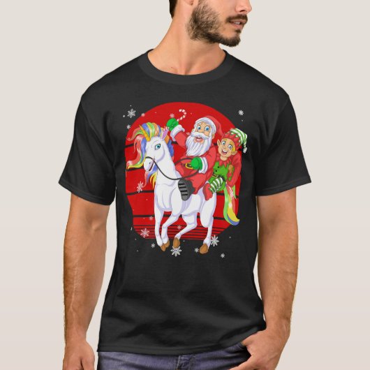 santa and elf riding unicorn tシャツ (正面)