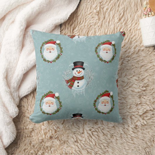 Santa And Frosty Throw Pillow クッション (ブランケット)