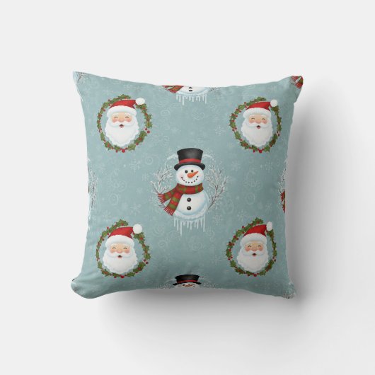 Santa And Frosty Throw Pillow クッション (正面)