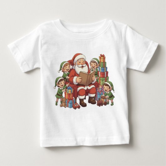 Santa and His Elves – Cute Christmas Illustration  ベビーTシャツ (正面)