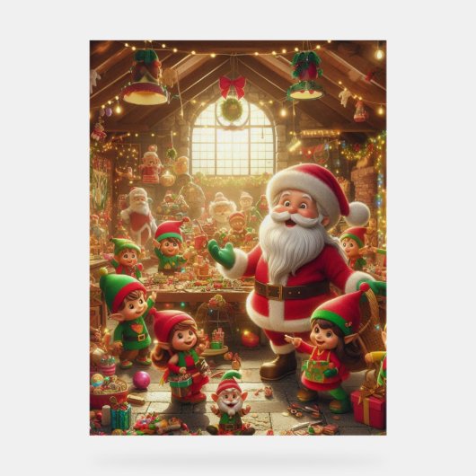 Santa and His Elves in The Christmas Workshop Wall アクリルサイン (正面)