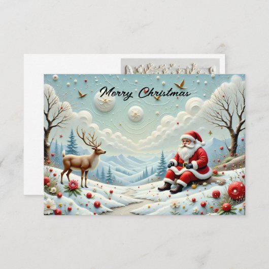 Santa and His Reindeer in Snowy Landscape (正面/裏面)