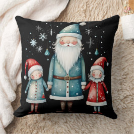 Santa and Little Helpers Throw Pillow クッション