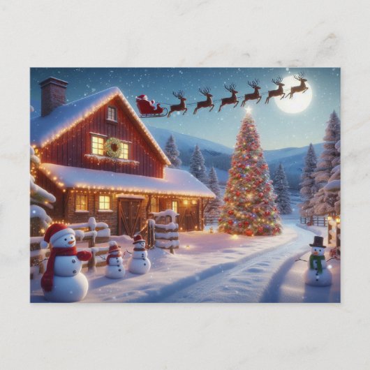 Santa and Reindeer ポストカード (正面)