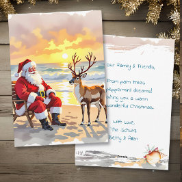 Santa and Reindeer at Beach Personalized Christmas シーズンカード