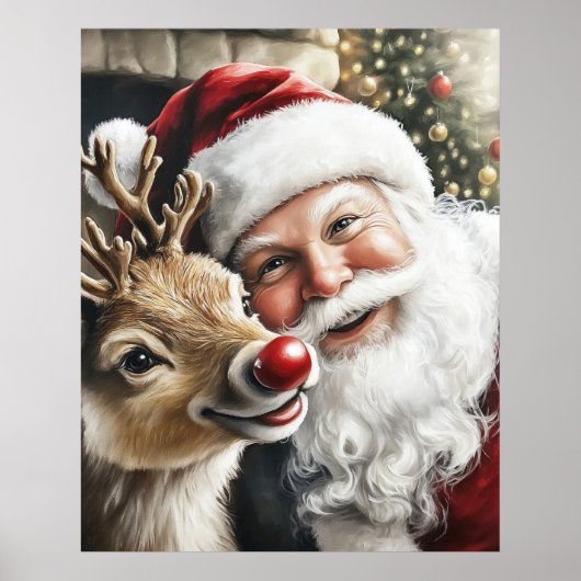 Santa and Reindeer Christmas Poster ポスター (正面)