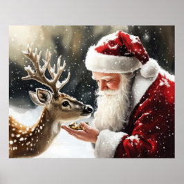 Santa and Reindeer Christmas Wall Art ポスター