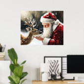 Santa and Reindeer Christmas Wall Art ポスター (ホームオフィス)