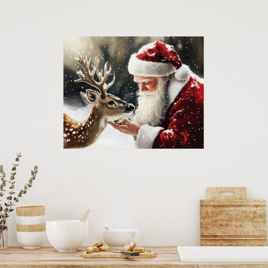 Santa and Reindeer Christmas Wall Art ポスター (キッチン)