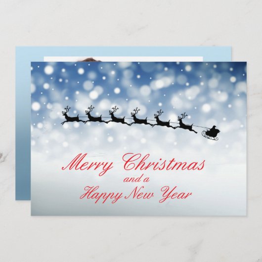 Santa and Reindeer fly through snow - Personalize 案内状 (正面/裏面)