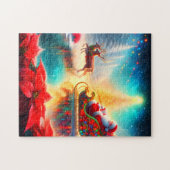 Santa and Reindeer on a Frozen Pond on His Sleigh ジグソーパズル (横)