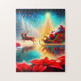 Santa and Reindeer on a Frozen Pond on His Sleigh ジグソーパズル
