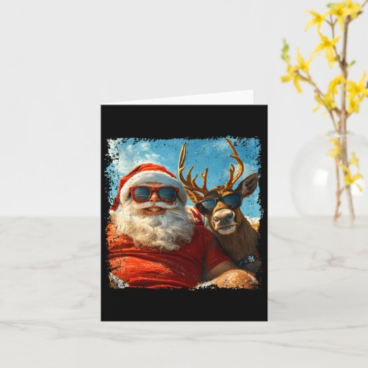 Santa And Reindeer Selfie Funny Christmas Vacation カード (黄色い花)