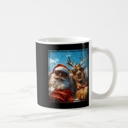 Santa And Reindeer Selfie Funny Christmas Vacation コーヒーマグカップ (右)
