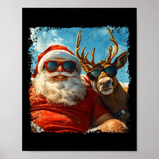 Santa And Reindeer Selfie Funny Christmas Vacation ポスター (正面)