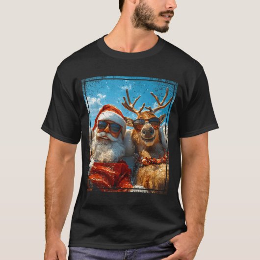 Santa And Reindeer Selfie Funny Christmas Vacation Tシャツ (正面)
