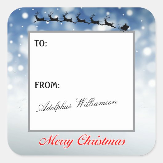 Santa and Reindeer Snowflakes Gift Label スクエアシール (正面)