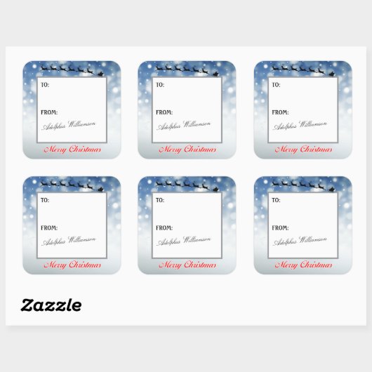Santa and Reindeer Snowflakes Gift Label スクエアシール (シート)