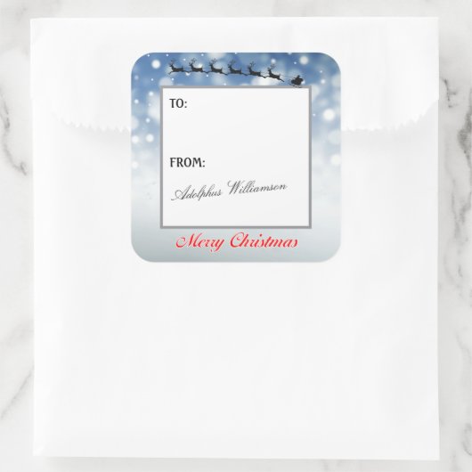 Santa and Reindeer Snowflakes Gift Label スクエアシール (バッグ)