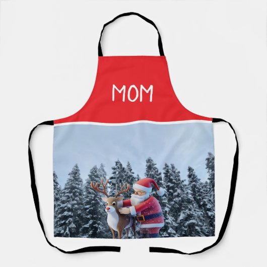 Santa and Rudolf Mom Chef All-Over Print Apron エプロン (正面)