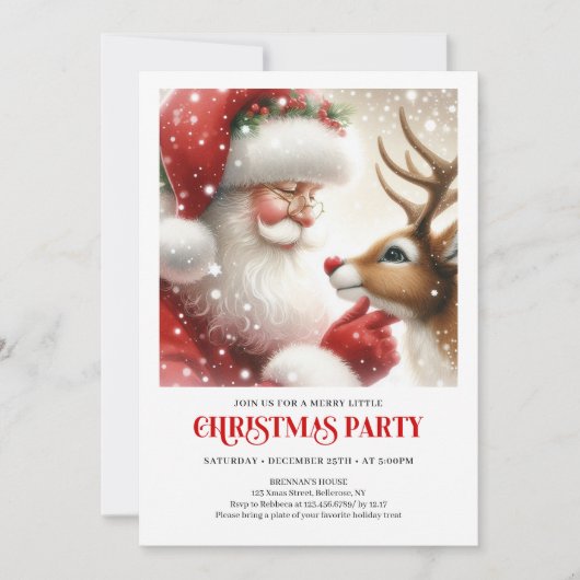 Santa and Rudolph Cute Holiday Gathering Invites 招待状 (正面)