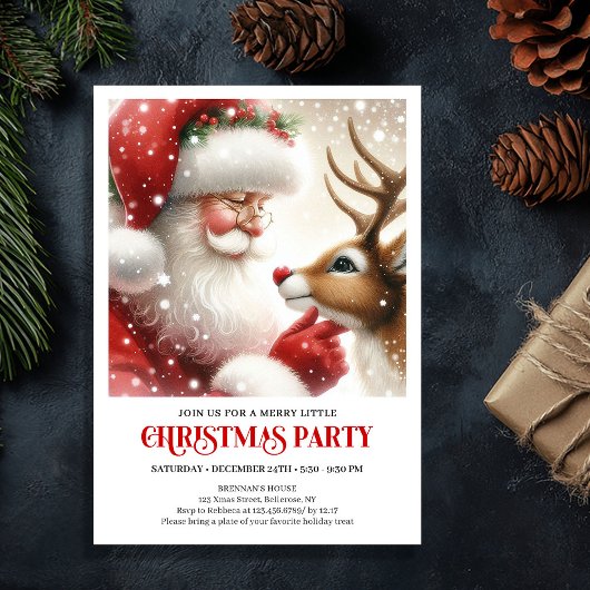 Santa and Rudolph Cute Holiday Gathering Invites 招待状
