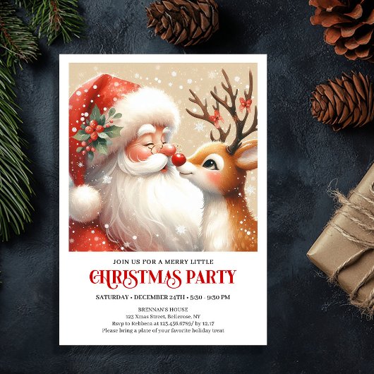 Santa and Rudolph Festive Holiday Party Invitation 招待状