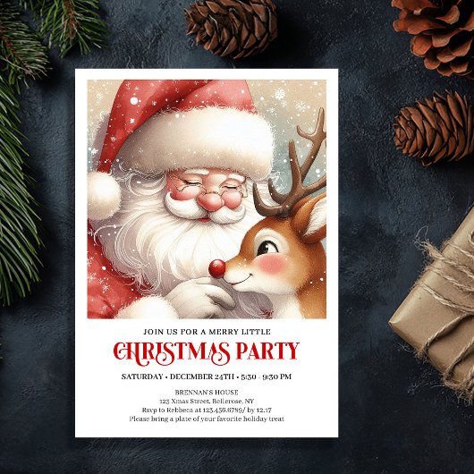 Santa and Rudolph Kids Holiday Party Invitation 招待状