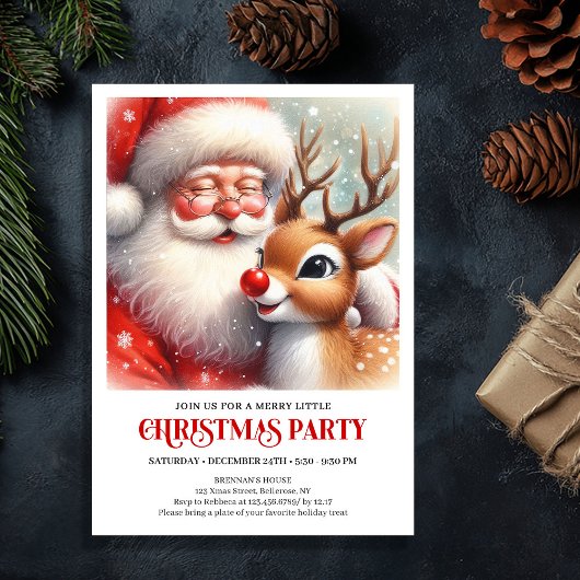 Santa and Rudolph Magical Christmas Party Invite 招待状