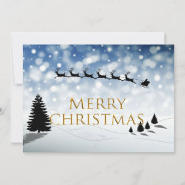 Santa and Sleigh silhouette Snow scene Personalize シーズンカード