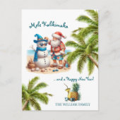 Santa and Snowman Mele Kalikimaka Christmas シーズンポストカード (正面)