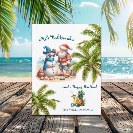 Santa and Snowman Mele Kalikimaka Christmas シーズンポストカード