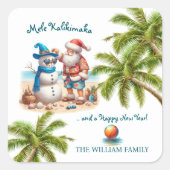 Santa and Snowman Mele Kalikimaka Christmas スクエアシール (正面)