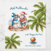 Santa and Snowman Mele Kalikimaka Christmas ワインラベル (シングルラベル)