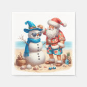 Santa and Snowman Tropical Island Christmas スタンダードカクテルナプキン (正面)