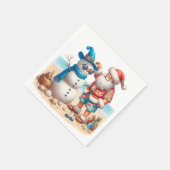 Santa and Snowman Tropical Island Christmas スタンダードカクテルナプキン (角)