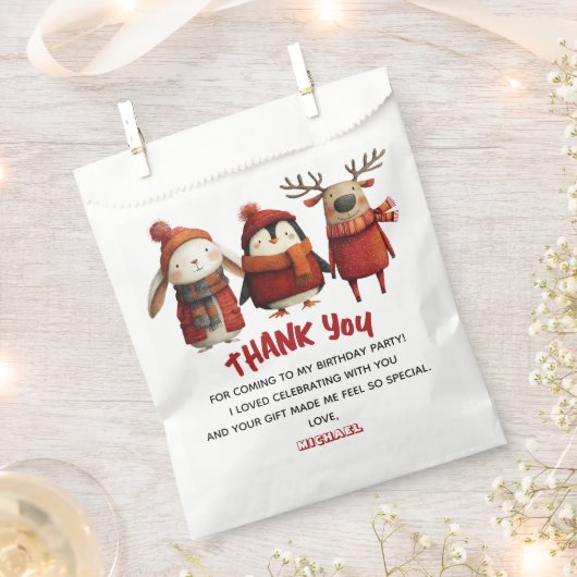 Santa Animals Festive Xmas Kids Birthday Thank You フェイバーバッグ (クリップ留めされた状態)