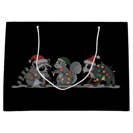 Santa Animals Xmas Silly Racoon Opossum Squirrel ラージペーパーバッグ (正面)