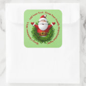 Santa Announcing Your Text Name Year Red Green スクエアシール (バッグ)