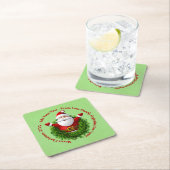 Santa Announcing Your Text Name Year Red Green スクエアペーパーコースター (インサイチュ)