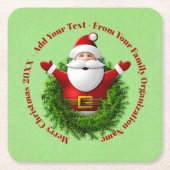 Santa Announcing Your Text Name Year Red Green スクエアペーパーコースター (正面)