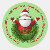 Santa Announcing Your Text Name Year Red Green ラウンドシール (正面)