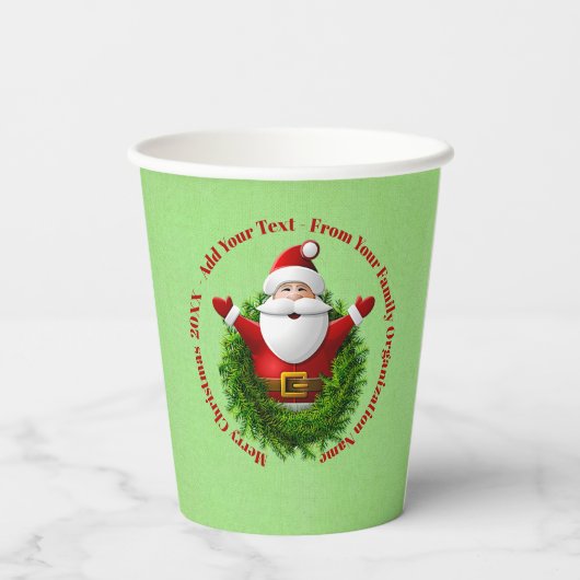 Santa Announcing Your Text Name Year Red Green 紙コップ (裏面)