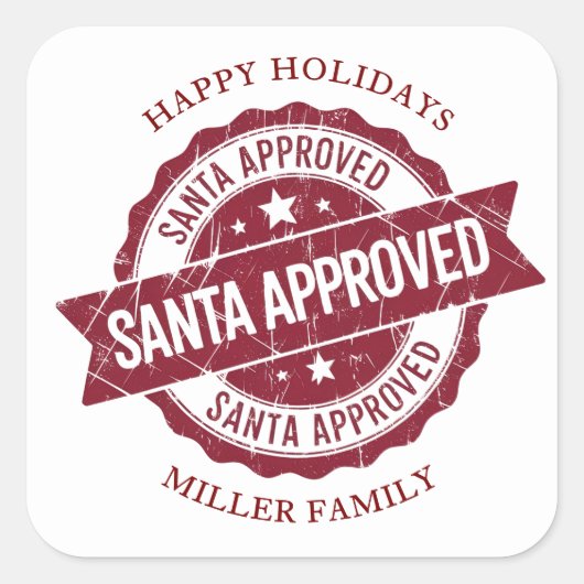 Santa Approved Stamp Holiday Sticker スクエアシール (正面)