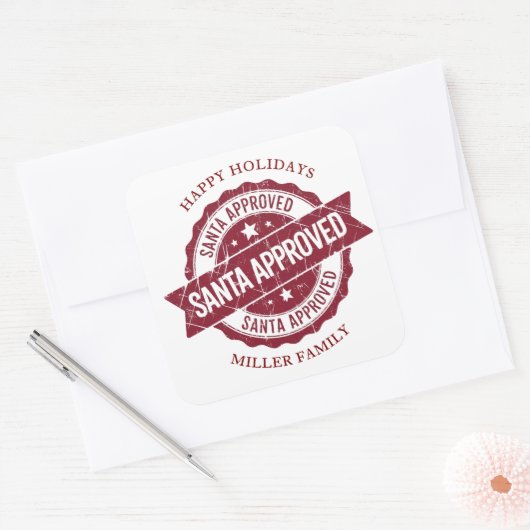 Santa Approved Stamp Holiday Sticker スクエアシール (封筒)