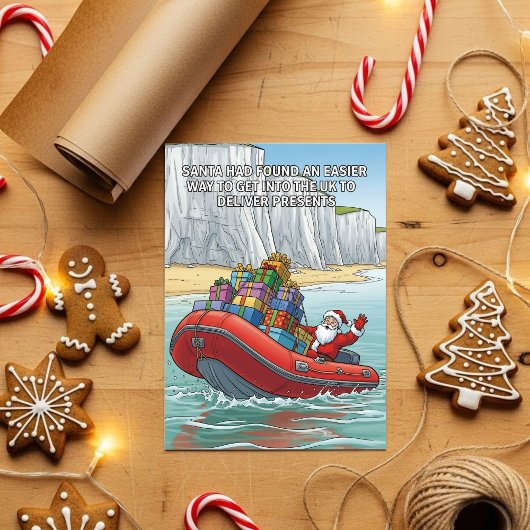 Santa Arriving by Dinghy Funny Christmas シーズンカード