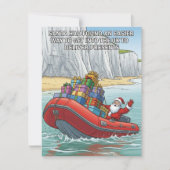 Santa Arriving by Dinghy Funny Christmas シーズンカード (正面)