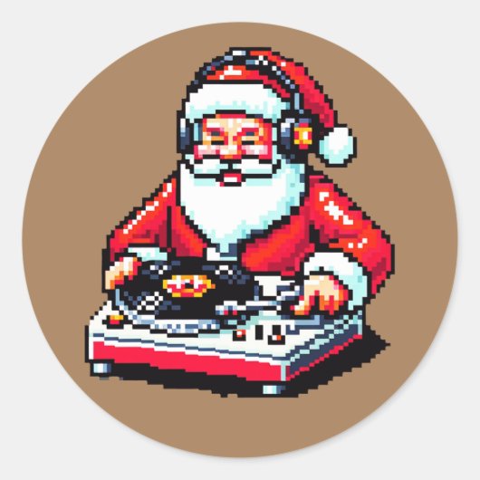 Santa as DJ: 8ビットクリスマス応援 ラウンドシール (正面)